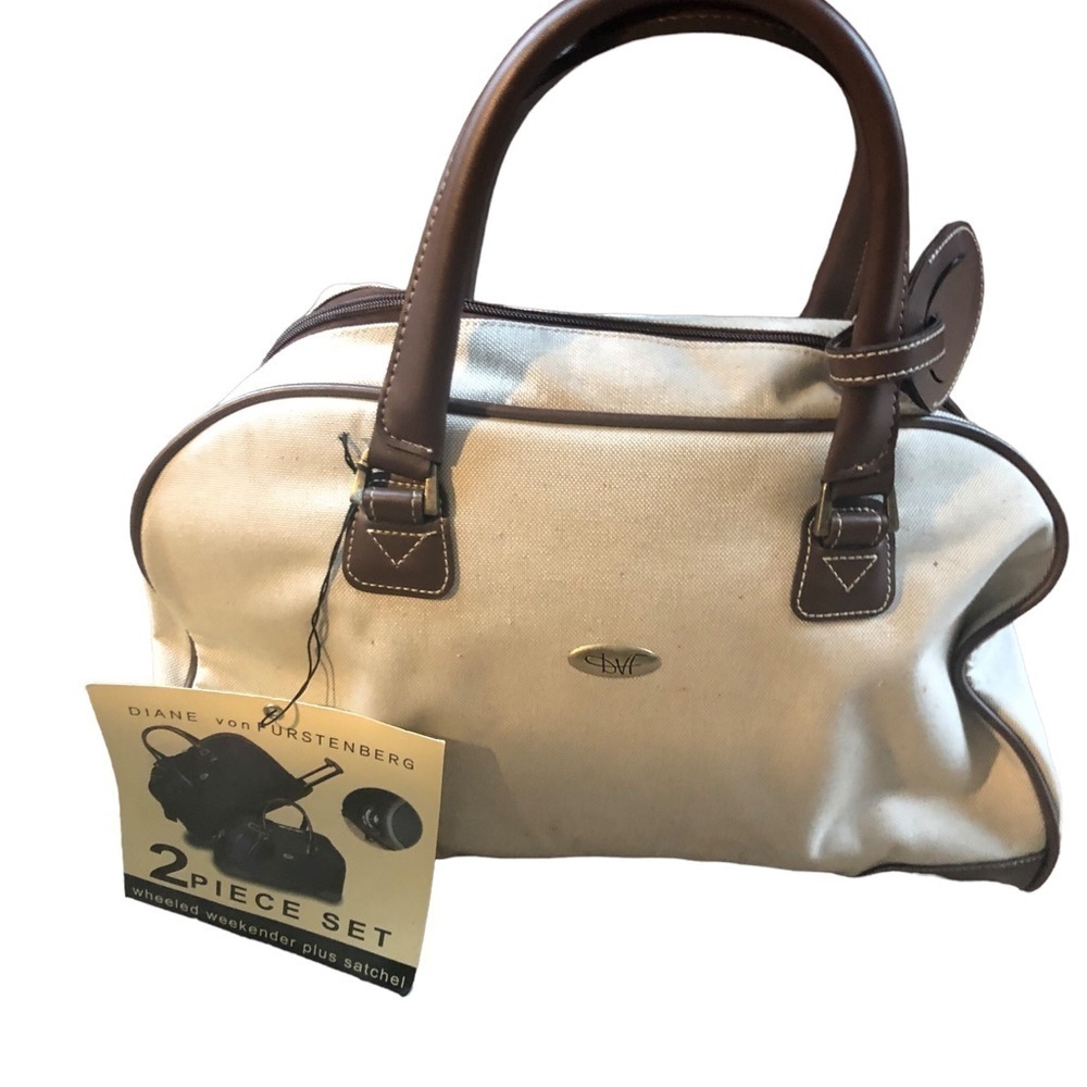VTG Diane Von Furstenberg Canvas Leather Satchel Overnite Travel Bag Logo